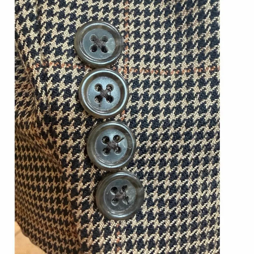 Jos. A. Bank Signature Blazer 48L Silk Camel Hair Sport Coat Brown Houndstooth